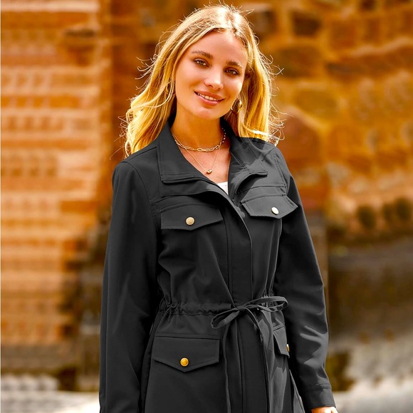 MEROKEETY Jackets & Blazers - MEROKEETY Long Sleeve Jacket Zip Up Drawstring Waist Anorak Coat with Pockets